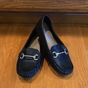 Alexis Bendel Rhinestone Buckle Leather Loafers